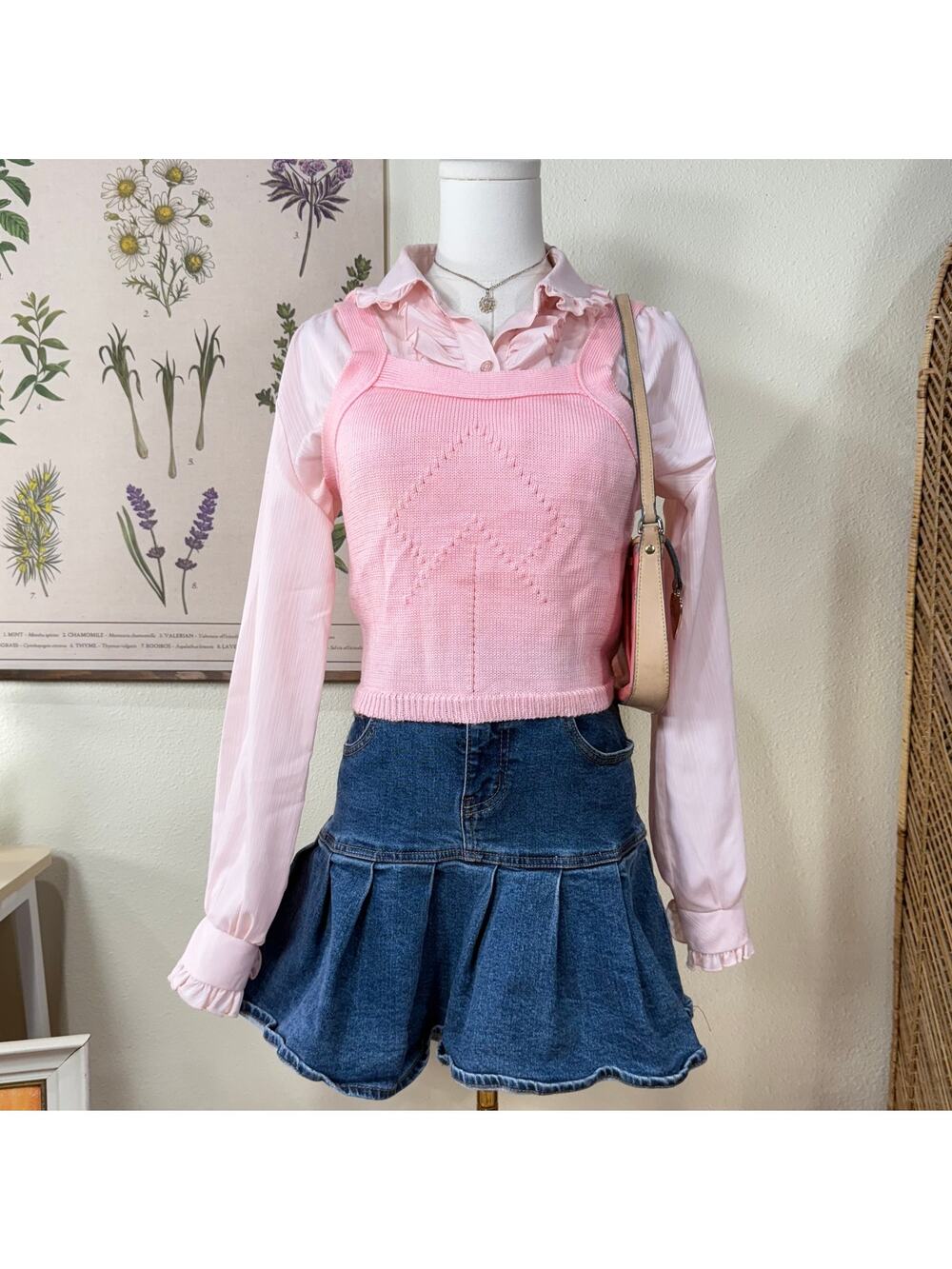 Vintage 70s Sweater Vest Tank Top Coquette Lolita Dollette Kawaii Soft Girl S M